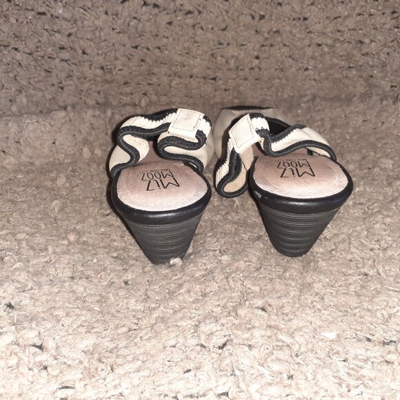 MIZ MOOZ-Dory-Beige Leather/Black Elastic Stretch Slingbacks-Sz 38.5-Excellent - Picture 5 of 7